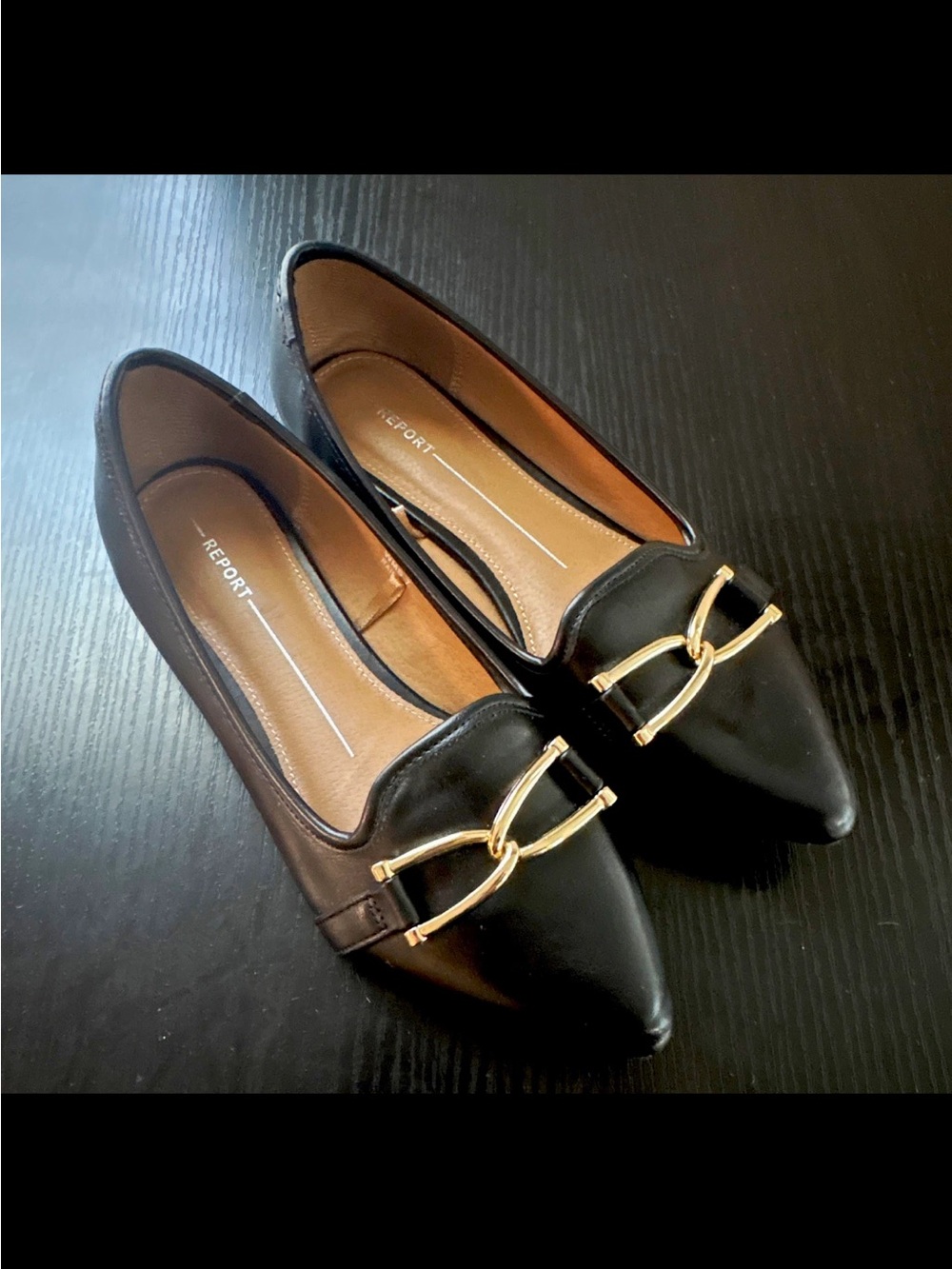 Report Black Leather Raimey Pointed Toe Horsebit Loafer Flats Size 7